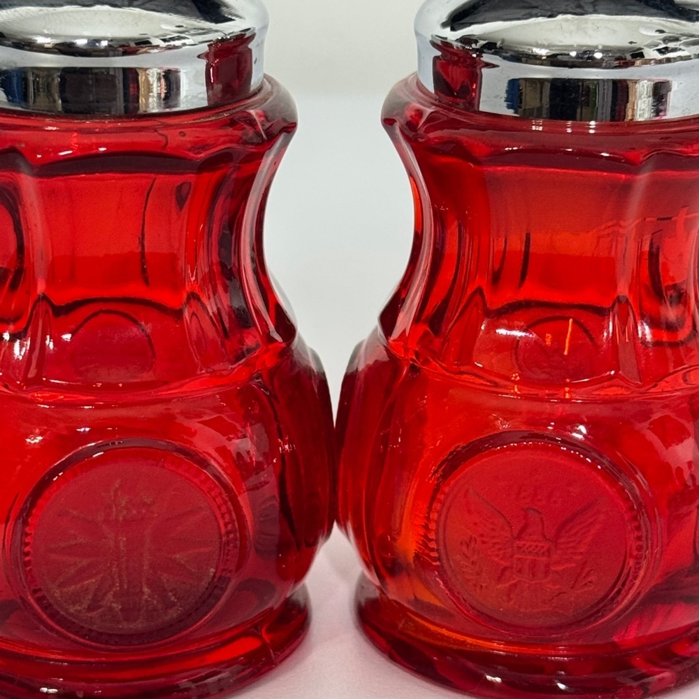Fostoria Ruby Red Salt & Pepper Shakers With Original Stickers